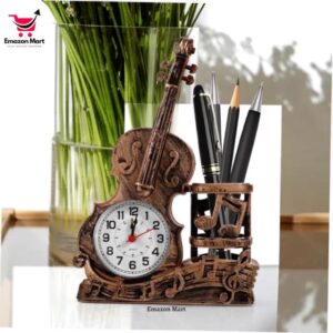 Violin-shaped Guitar alarm clock with an integrated pen holder Showpiece S0265
